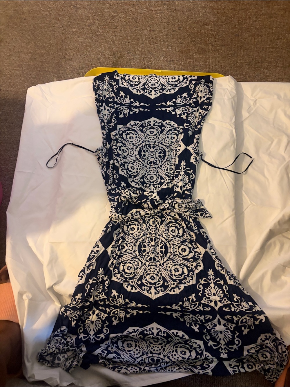 INC International Concepts Navy and White Midi Dress sleeveless Super Soft